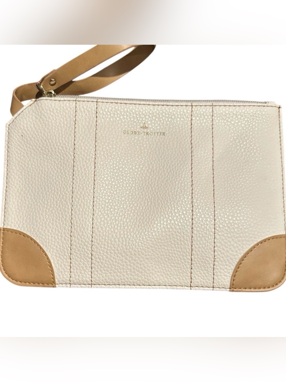 Globe-Trotter ANA Airline Amenity Kit Cream Wristlet Travel Pouch NWOT